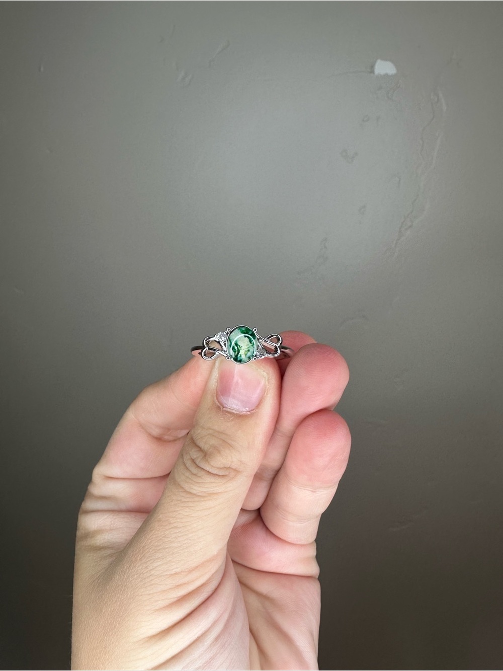 New Silver Green Gemstone Celtic Ring Size 10